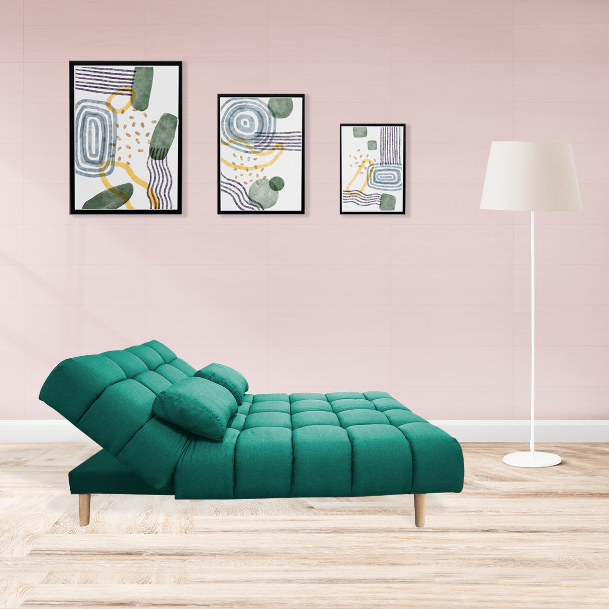 Sofá Cama Baumann Verde 180x90cm con Cuatro Cojines - Sofas y Poltronas | Bylmo