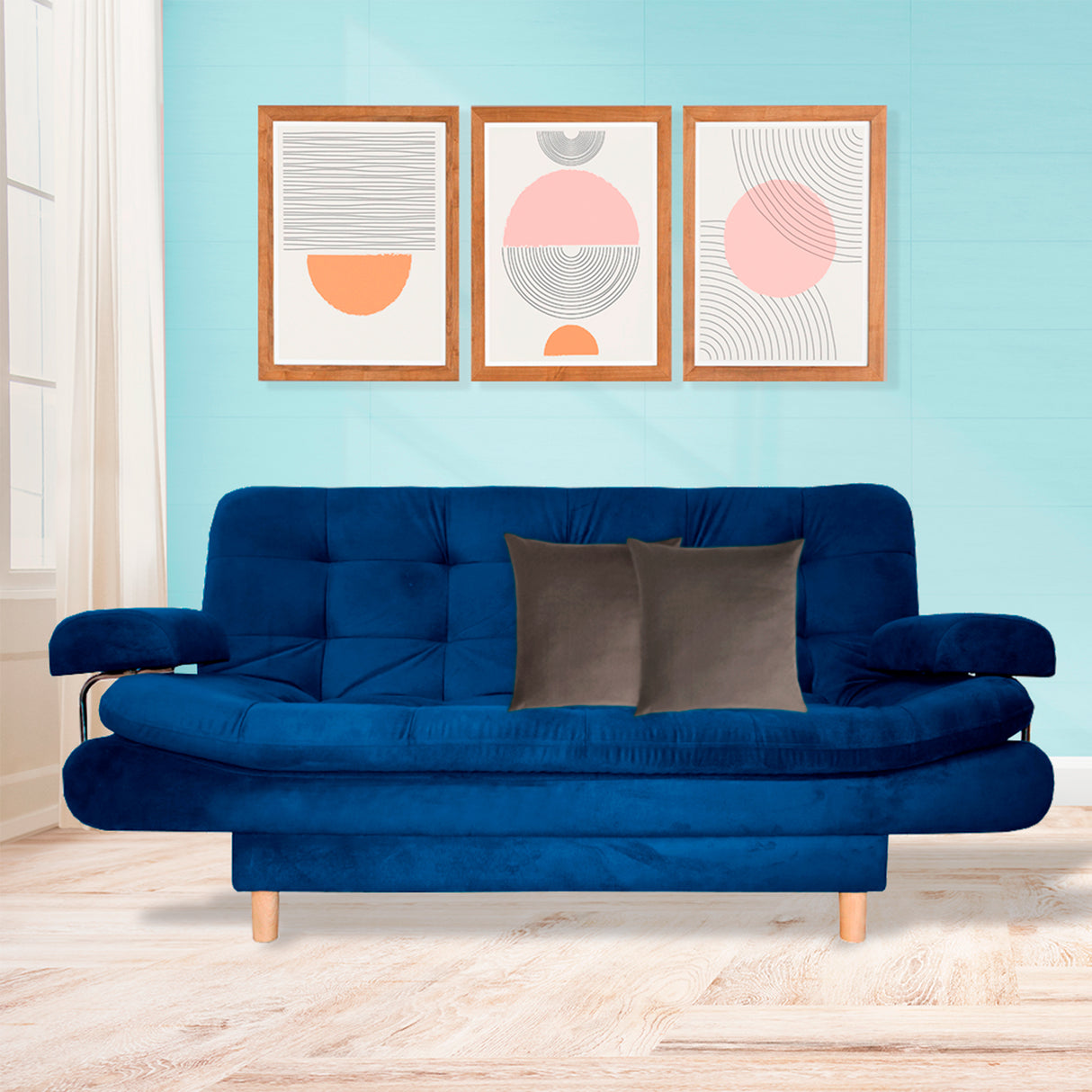 Sofá Cama Keller Azul Petróleo 175x90cm con Dos Cojines - Sofas y Poltronas | Bylmo