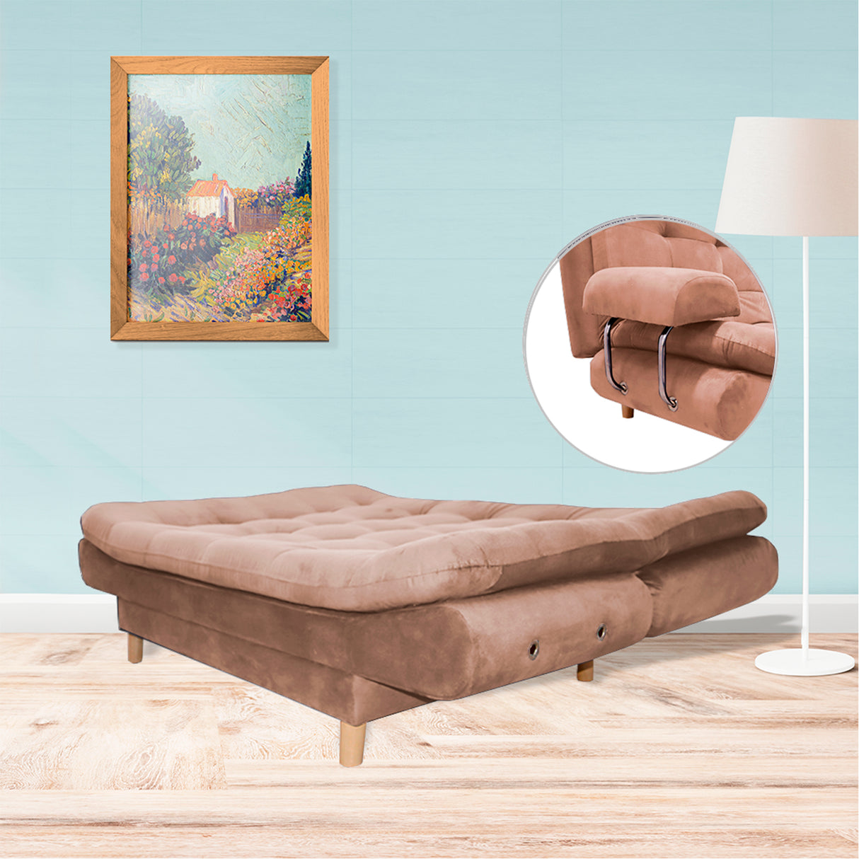 Sofá Cama Keller Camel 175x90cm con Dos Cojines - Sofas y Poltronas | Bylmo