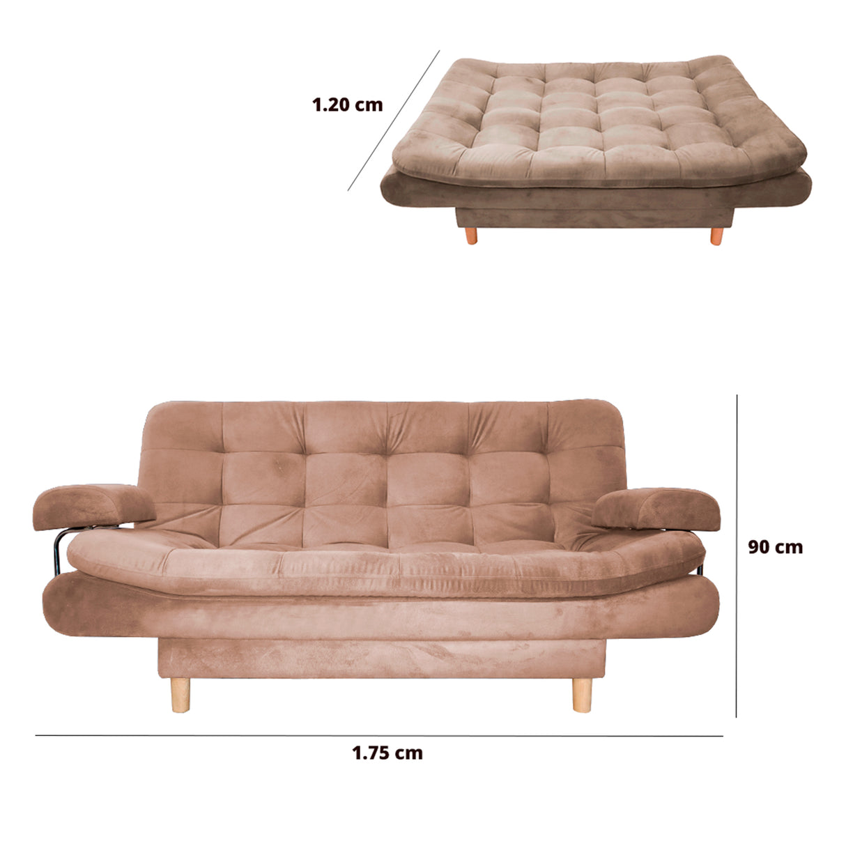 Sofá Cama Keller Camel 175x90cm con Dos Cojines - Sofas y Poltronas | Bylmo
