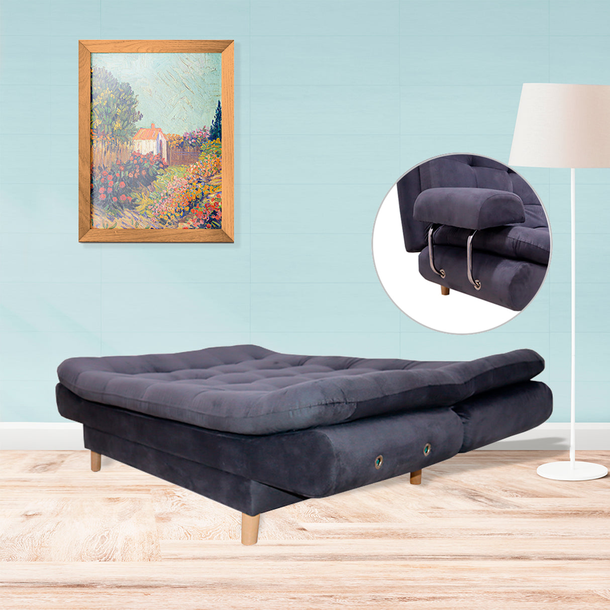 Sofá Cama Keller Gris 175x90cm con Dos Cojines - Sofas y Poltronas | Bylmo