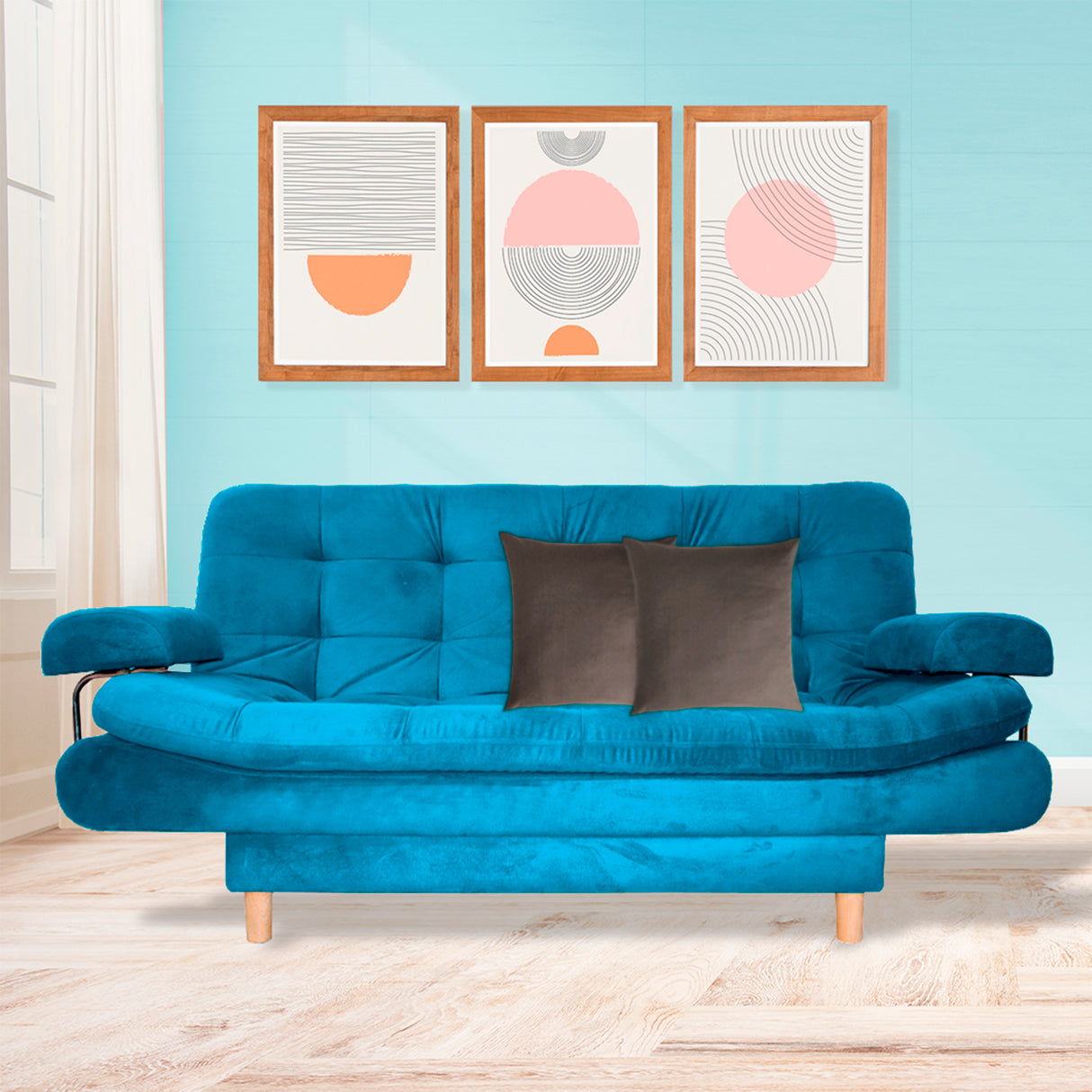 Sofá Cama Keller Turquesa 175x90cm con Dos Cojines - Sofas y Poltronas | Bylmo