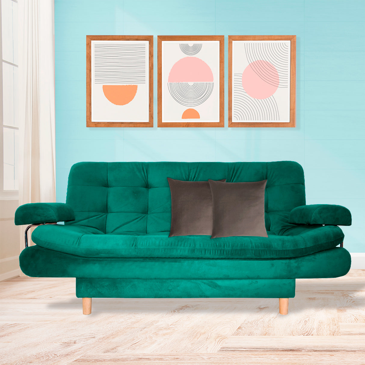 Sofá Cama Keller Verde 175x90cm con Dos Cojines - Sofas y Poltronas | Bylmo