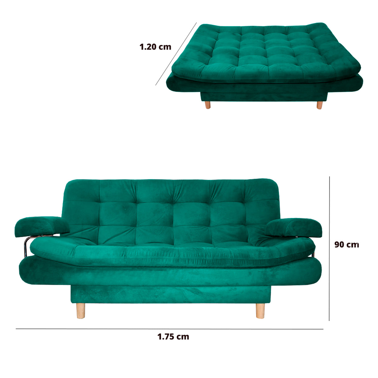 Sofá Cama Keller Verde 175x90cm con Dos Cojines - Sofas y Poltronas | Bylmo