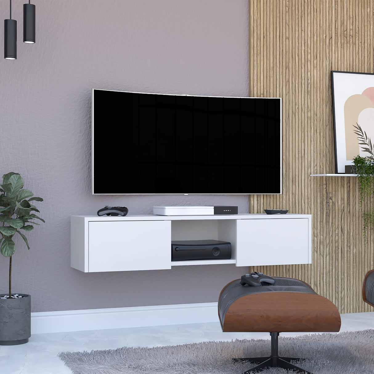 Repisa para TV Glen Blanco 125.1x26.8cm Flotante con Ranuras para Cables - MUEBLES DE TV | Bylmo