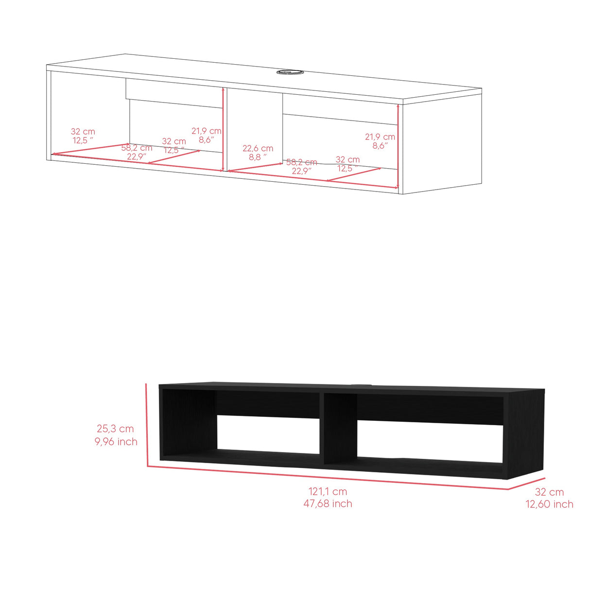 Repisa para TV Multy Wengue 121.1x25.3cm Para TV hasta 45 Pulgadas - MUEBLES DE TV | Bylmo