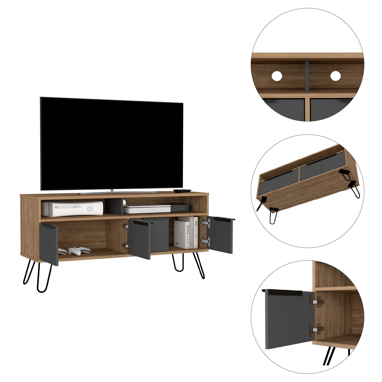 Mesa para TV Vegas Miel 121.5x60.6cm Para TV hasta 55 Pulgadas - Muebles de TV | Bylmo