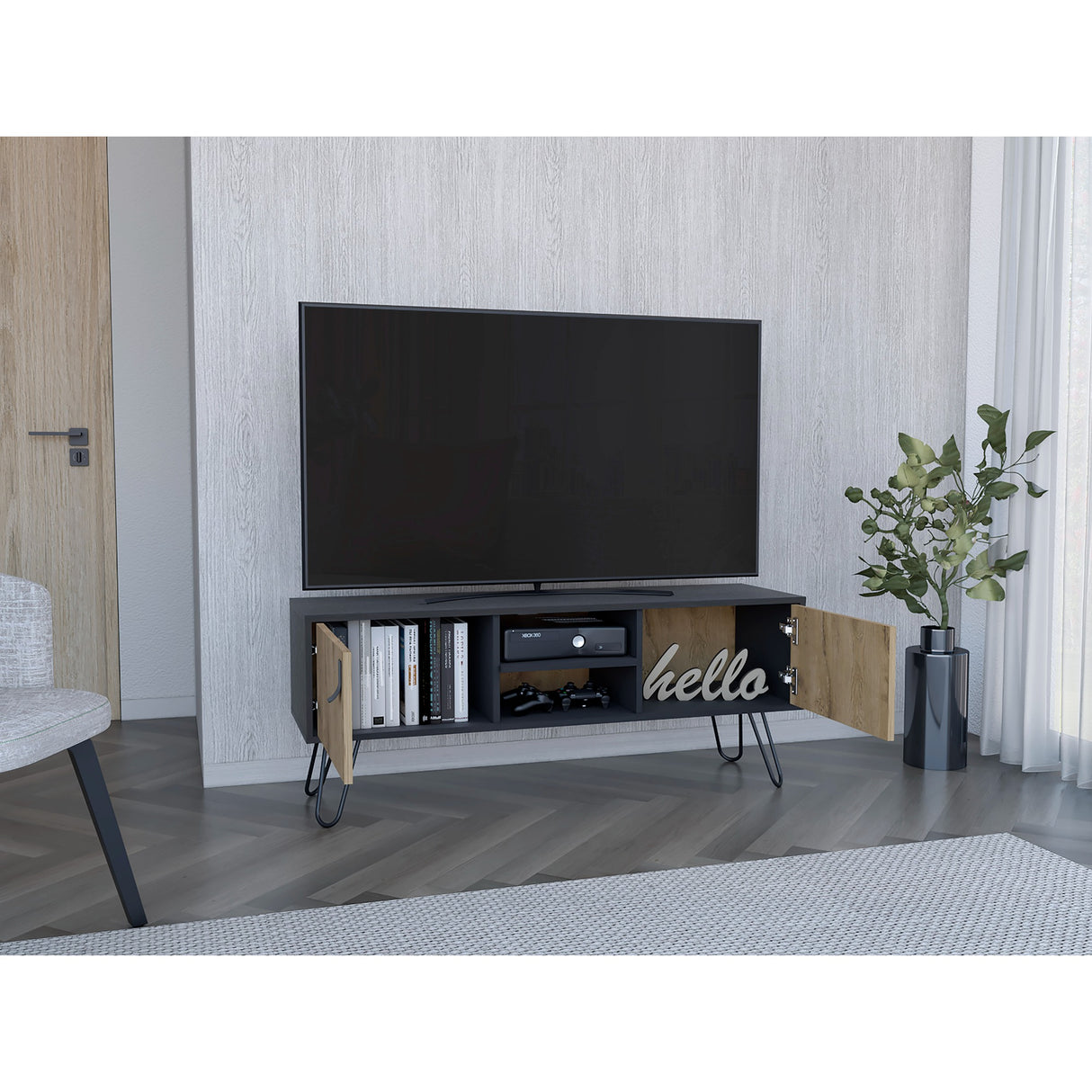 Rack de TV Huna Macadamia 121x48cm Para TV hasta 50 Pulgadas - MUEBLES DE TV | Bylmo