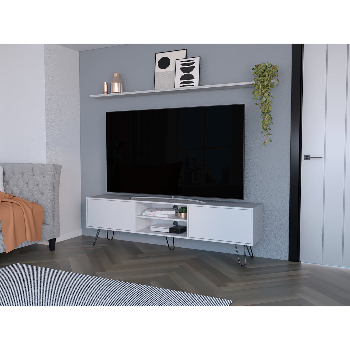 Rack de TV Vassel Blanco 180x52.5cm Para TV hasta 70 Pulgadas - Muebles de TV | Bylmo