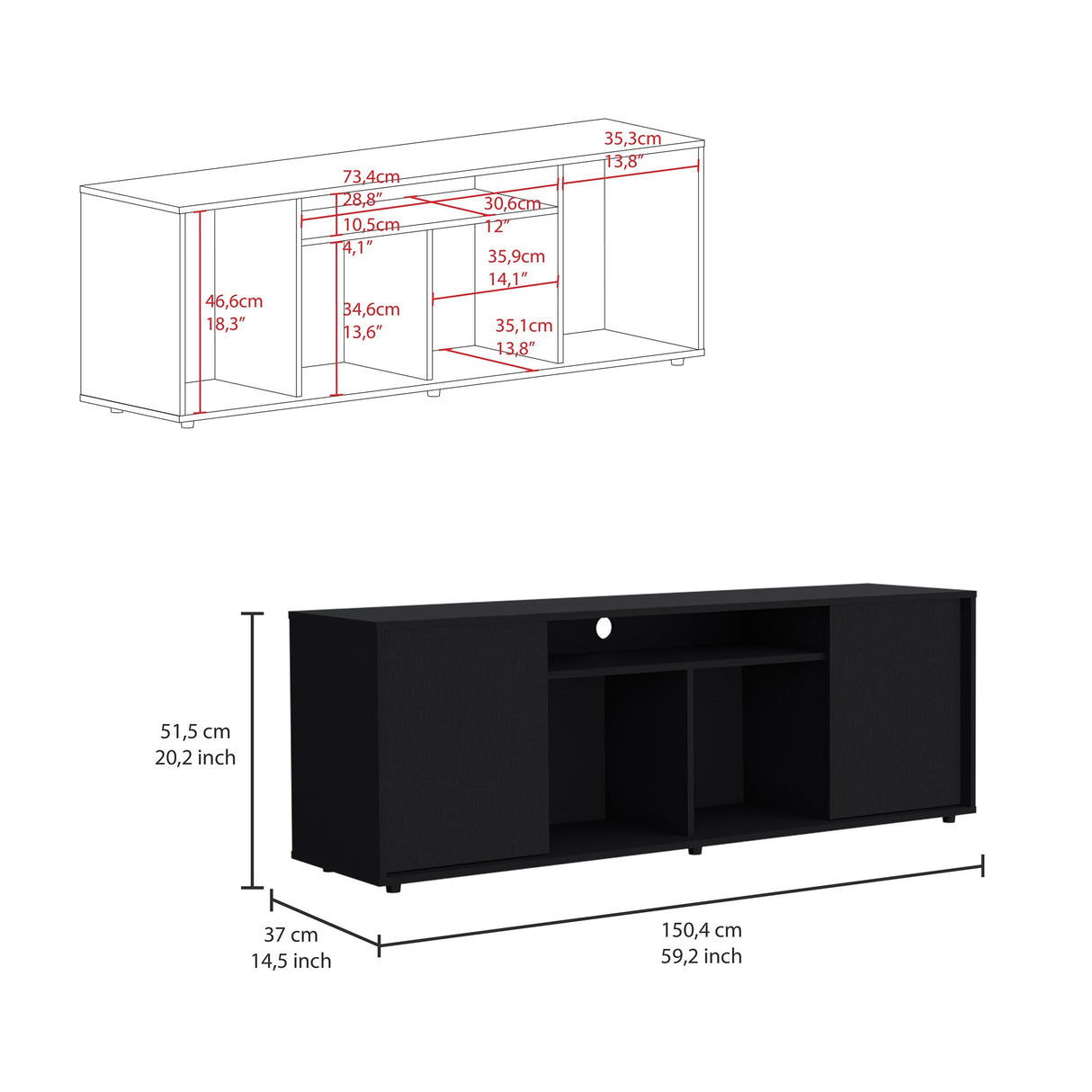 Rack de TV Prana Wengue 150.4x51.5cm Para TV hasta 65 Pulgadas - Muebles de TV | Bylmo