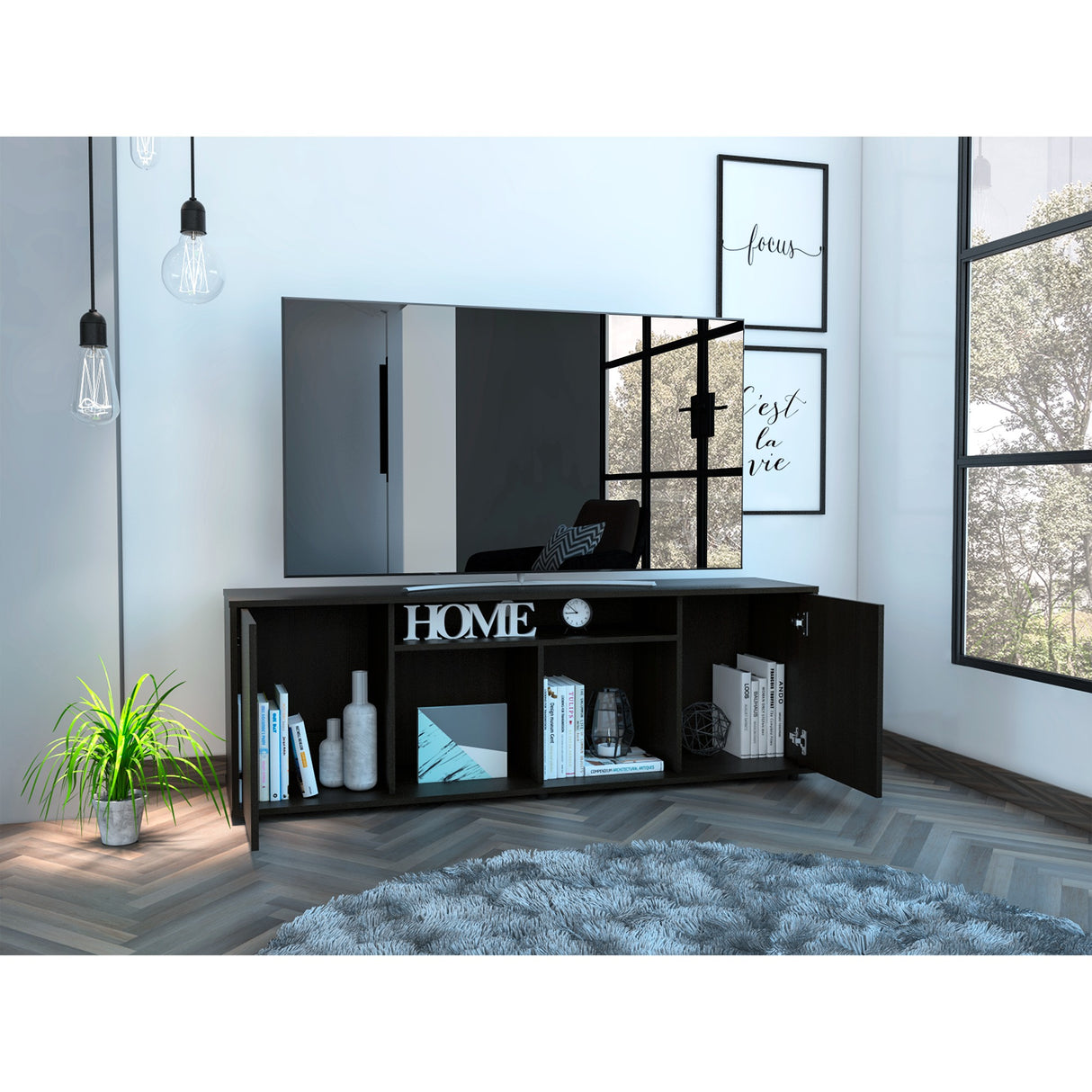 Rack de TV Prana Wengue 150.4x51.5cm Para TV hasta 65 Pulgadas - Muebles de TV | Bylmo