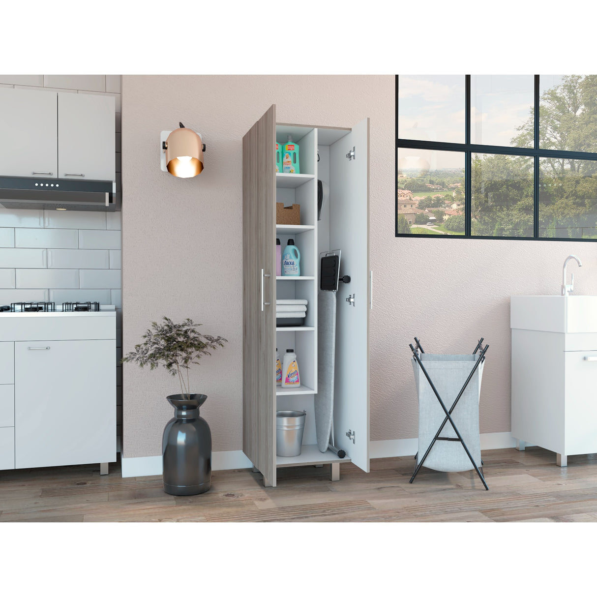 Organizador de Aseo Nala Ceniza 51.2x181.2cm con Colgadero de Escobas - Muebles de Aseo y Ropas | Bylmo