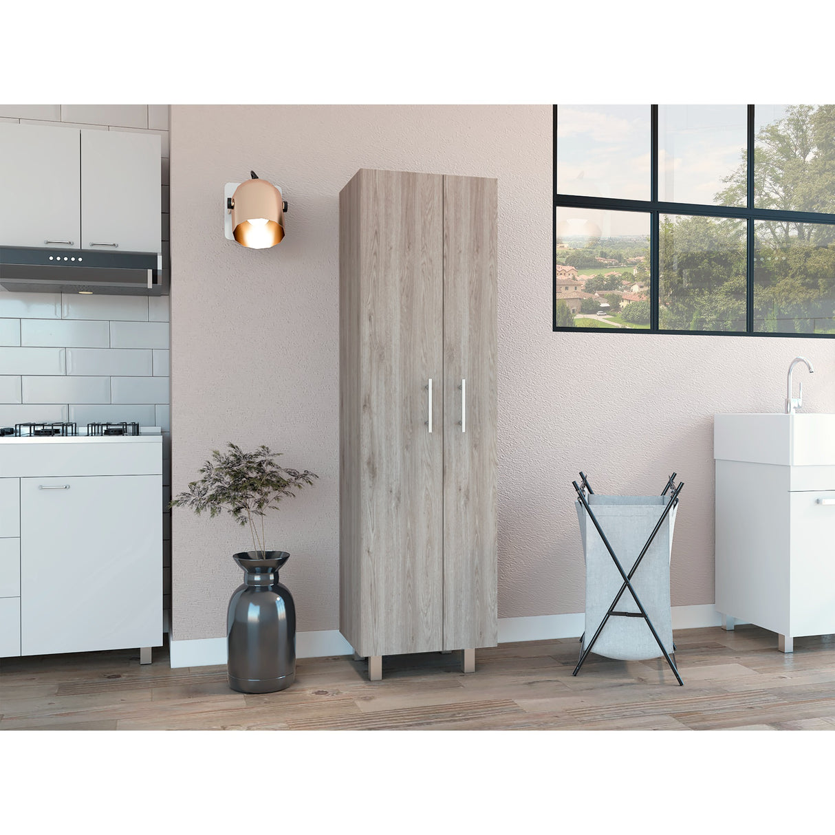 Organizador de Aseo Nala Ceniza 51.2x181.2cm con Colgadero de Escobas - Muebles de Aseo y Ropas | Bylmo