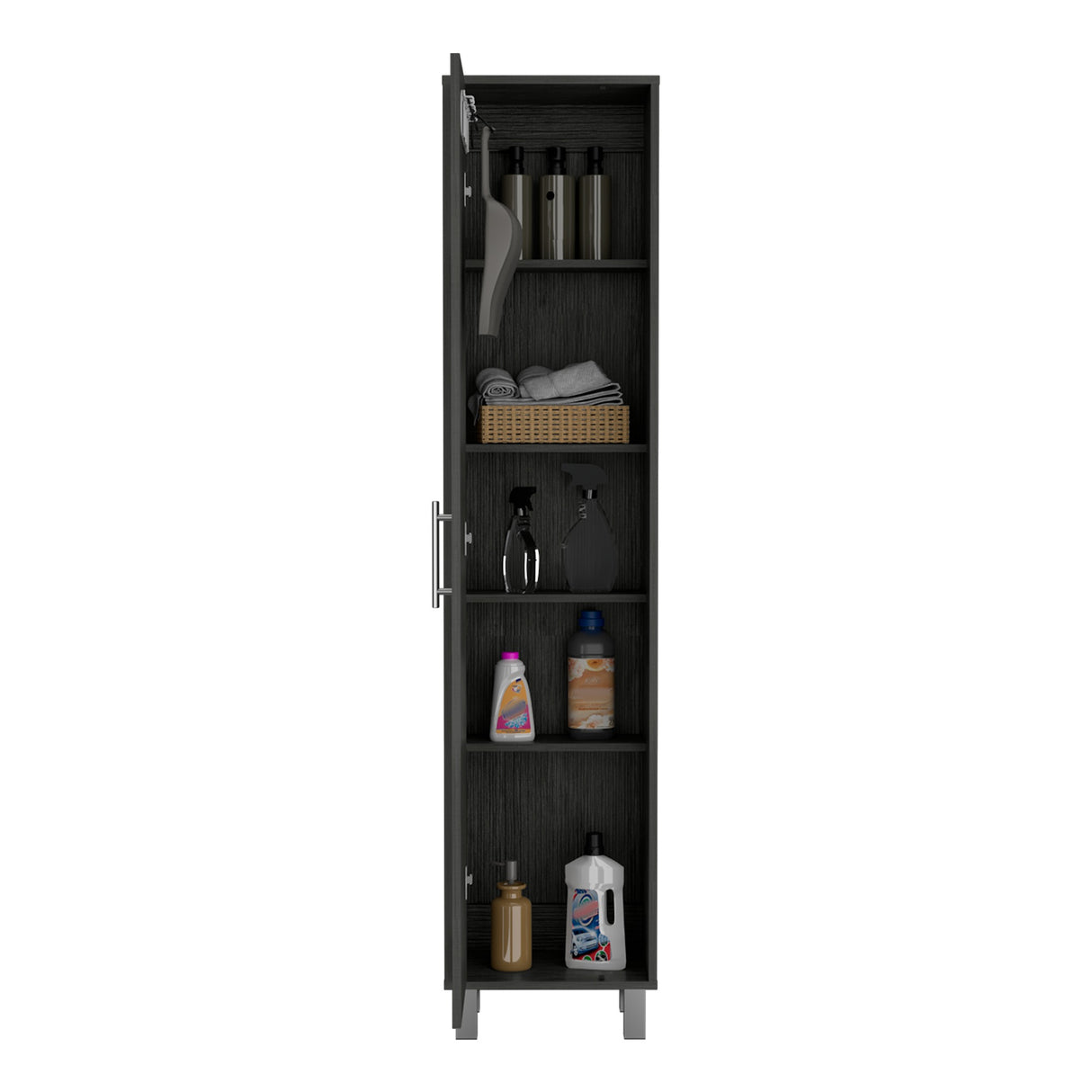 Organizador de Aseo Laska Roble Gris 40x180cm con con Colgadero de Escobas - MUEBLES DE ASEO Y ROPAS | Bylmo
