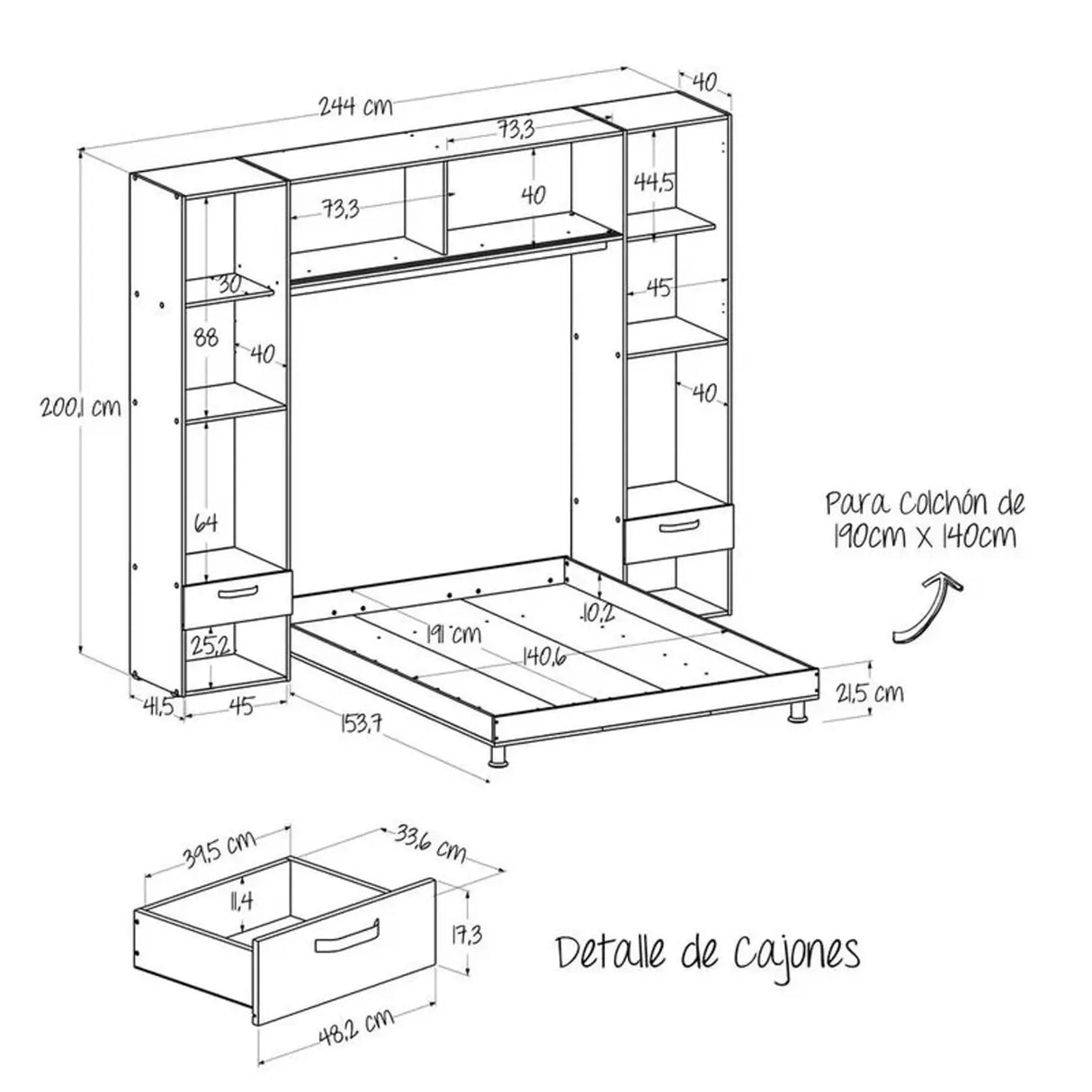 Combo Cama y Closet Double Life Duna 148x21.5cm para Cama Doble 140x190cm - CAMAS | Bylmo