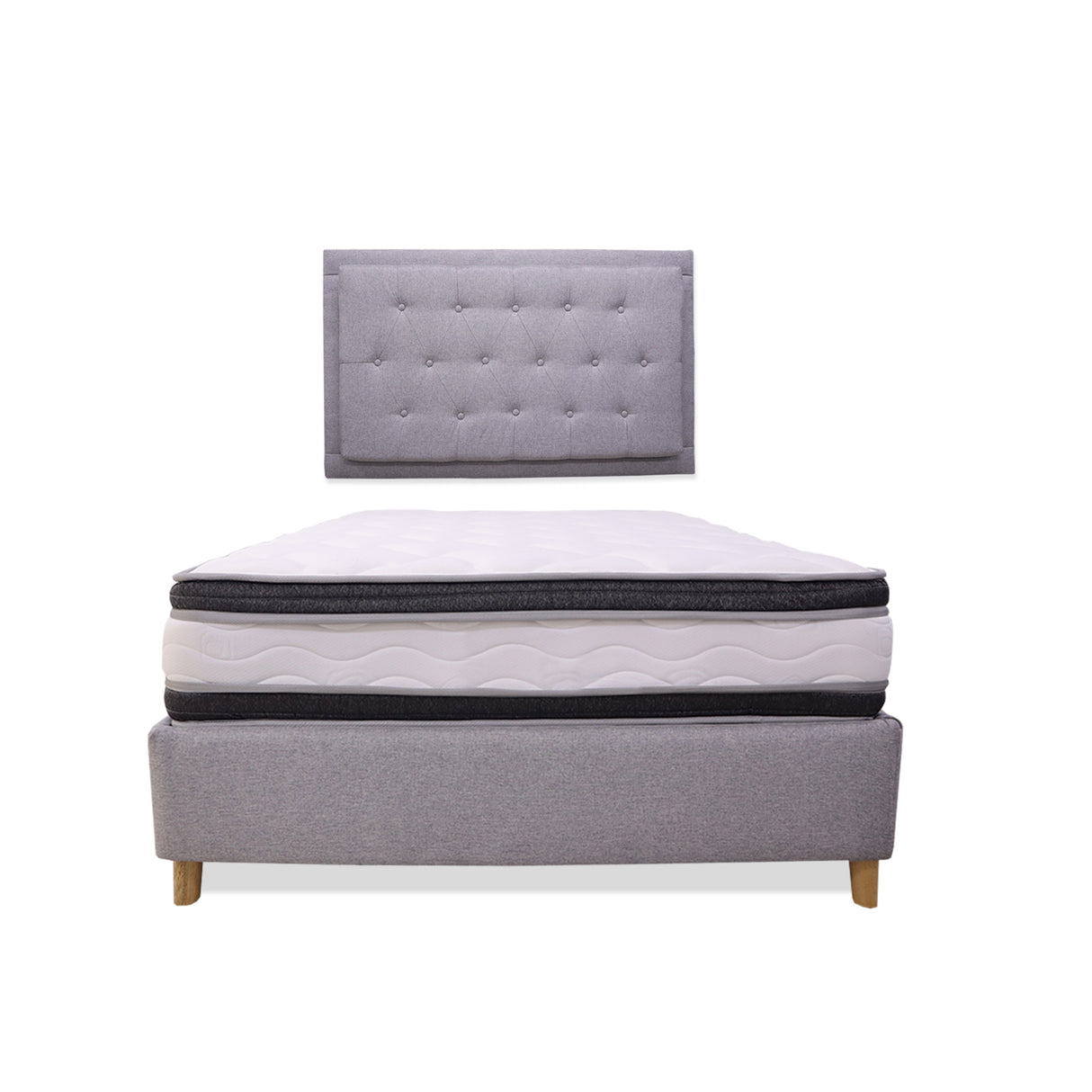Combo Base Cama y Colchón Blaser Gris Claro 120x190cm Semidoble con Espaldar - Camas | Bylmo