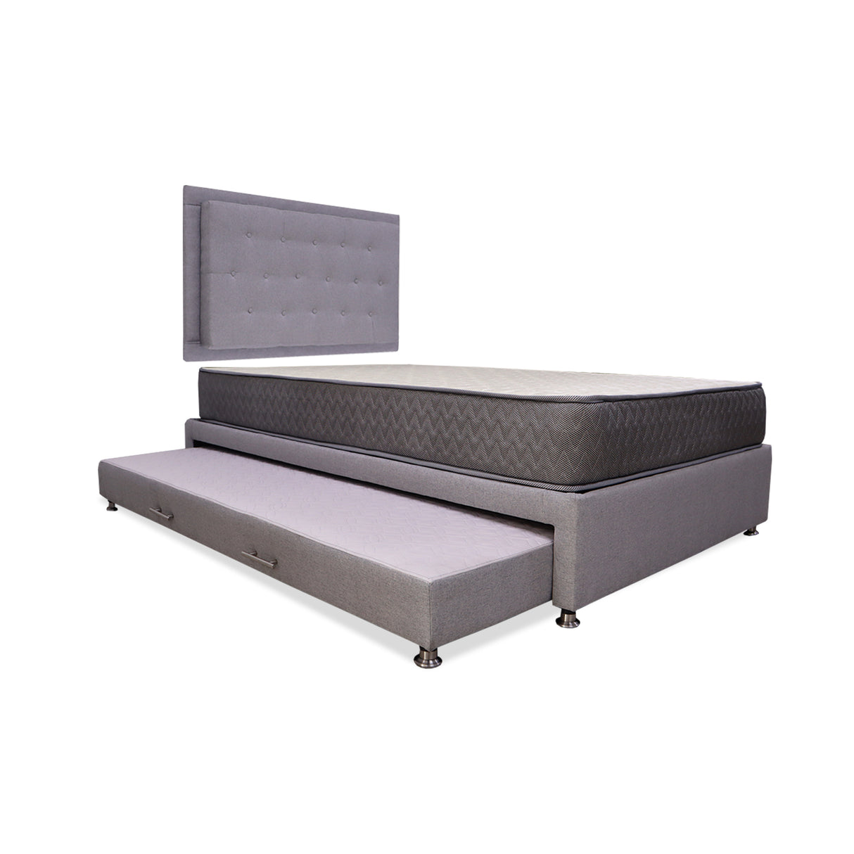 Combo Cama Tarima y Colchón Tanner Gris Claro 120x190cm Semidoble con Espaldar - Camas | Bylmo