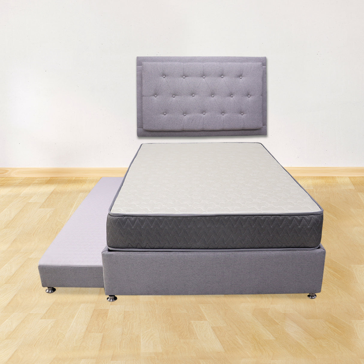 Combo Cama Tarima y Colchón Tanner Gris Claro 140x190cm Doble con Espaldar - Camas | Bylmo