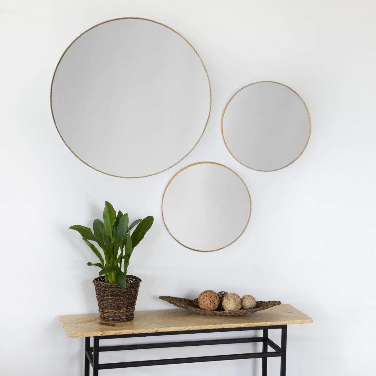 Set x 3 Espejos Visee Redondo Dorado 60x60cm con Marco Metálico - Espejos Decorativos | Bylmo