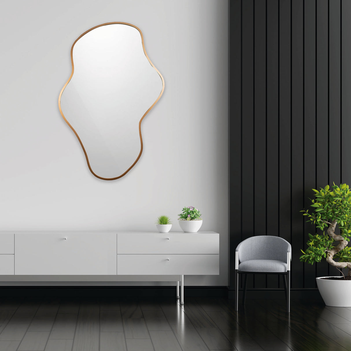 Espejo Moscú Asimétrico Dorado 80x120cm con Marco en Madera MDF - Espejos Decorativos | Bylmo