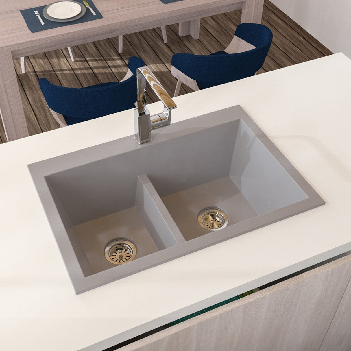 Lavaplatos Koa Doble Niebla Brillante 56x25.6cm Sobrepuesto - Lavaplatos | Bylmo