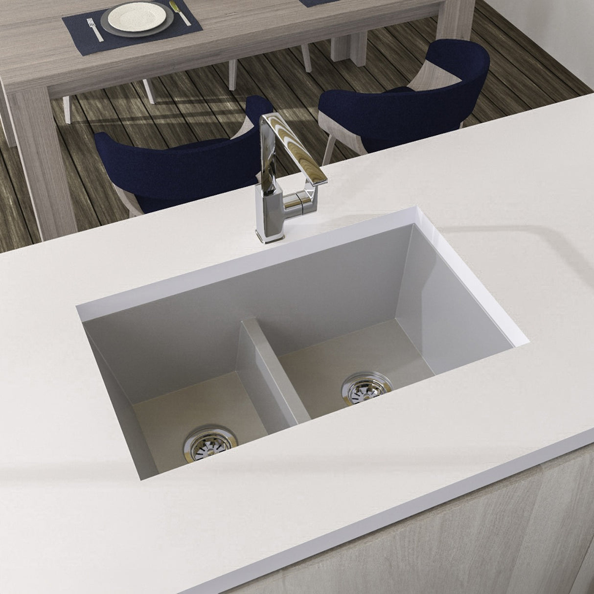 Lavaplatos Koa Doble Niebla Brillante 56x25.6cm Sobrepuesto - Lavaplatos | Bylmo