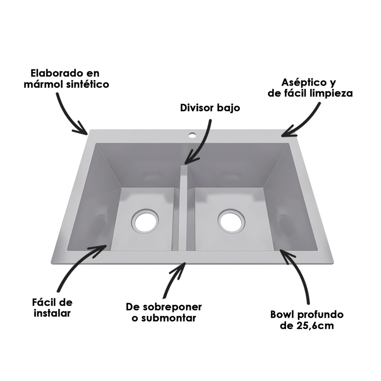 Lavaplatos Koa Doble Niebla Brillante 56x25.6cm Sobrepuesto - Lavaplatos | Bylmo