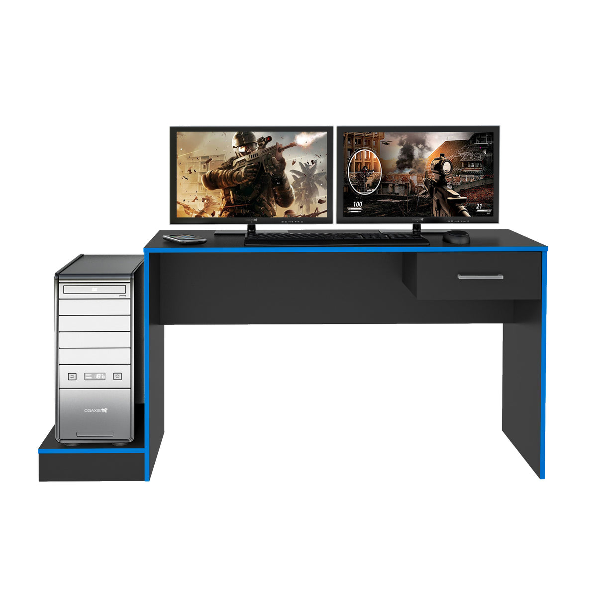 Escritorio Gamer Dakkart Negro con Azul 133x7cm con Un Cajón - Escritorios | Bylmo