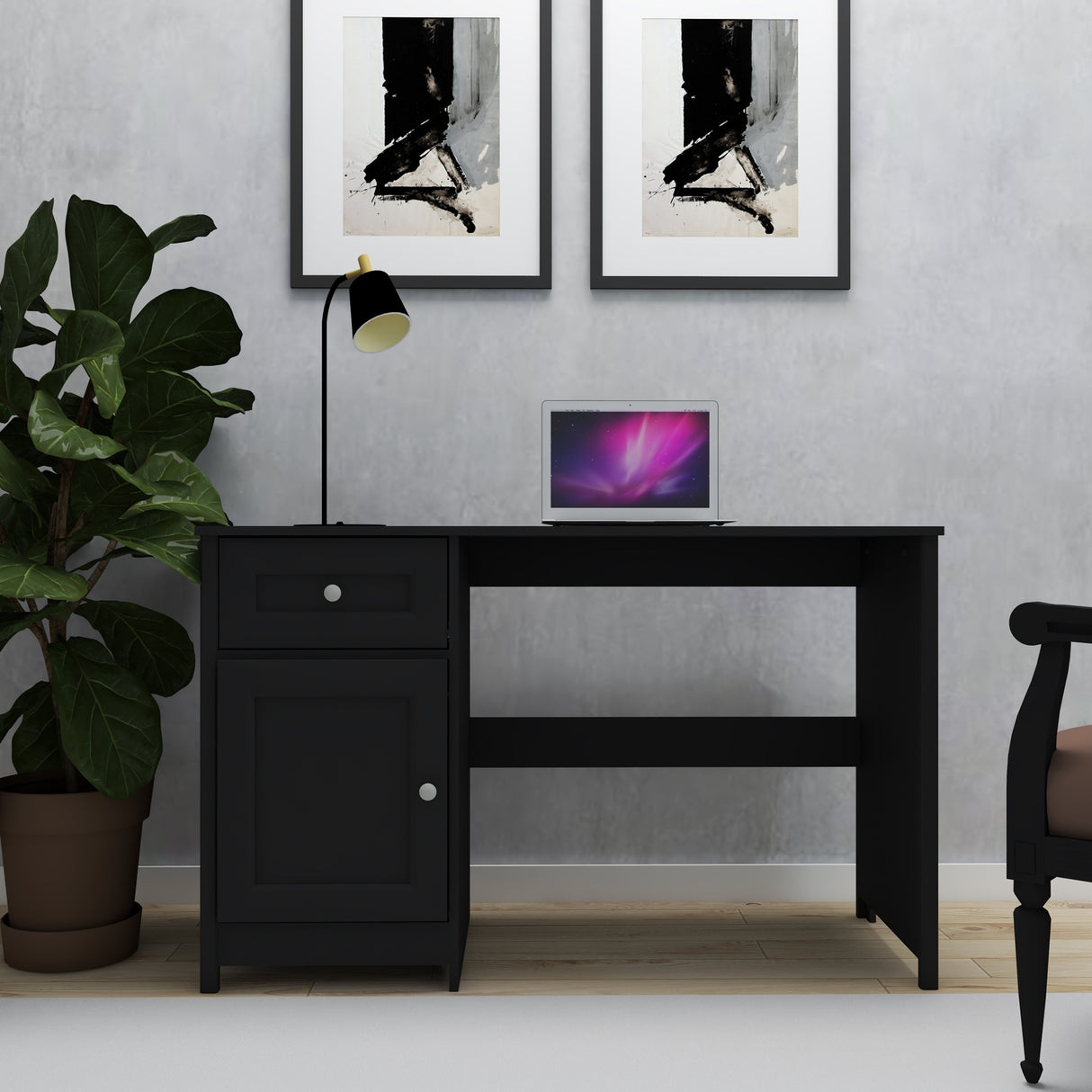 Escritorio Elva Negro 132x3cm con Un Cajón - Escritorios | Bylmo