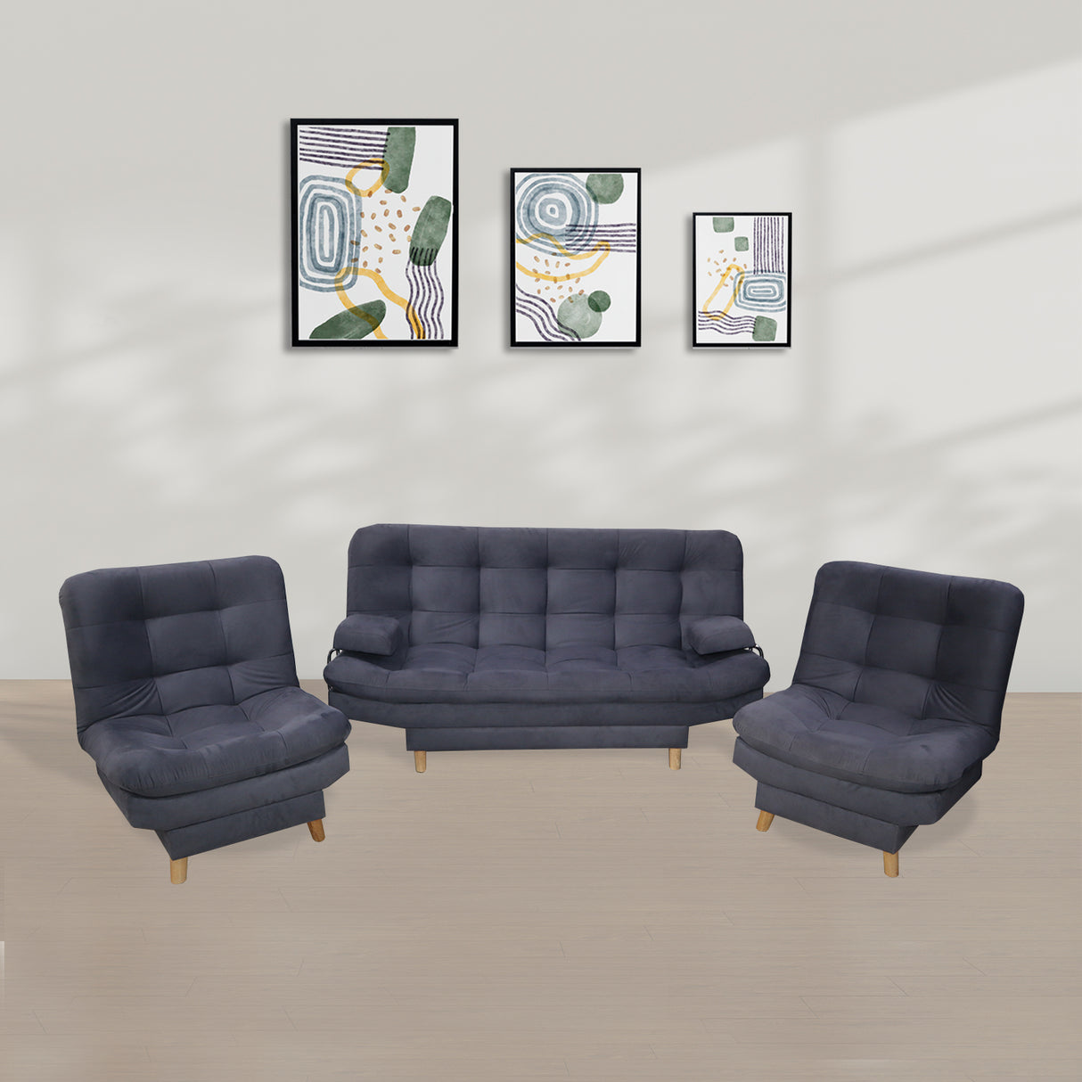 Sala Hauser Gris 185x90cm con Sofacama y Dos Sillas - Sofas y Poltronas | Bylmo