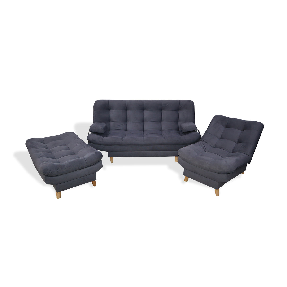 Sala Hauser Gris 185x90cm con Sofacama y Dos Sillas - Sofas y Poltronas | Bylmo