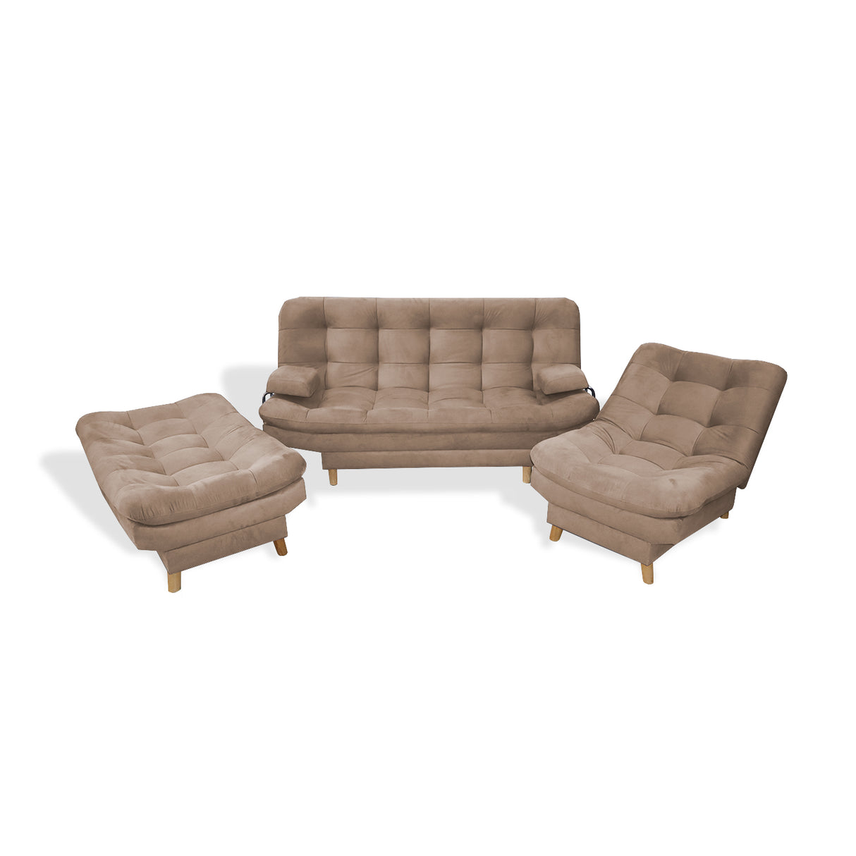 Sala Hauser Camel 185x90cm con Sofacama y Dos Sillas - Sofas y Poltronas | Bylmo