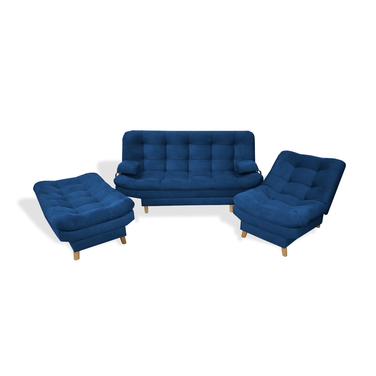 Sala Hauser Azul Petróleo 185x90cm con Sofacama y Dos Sillas - Sofas y Poltronas | Bylmo