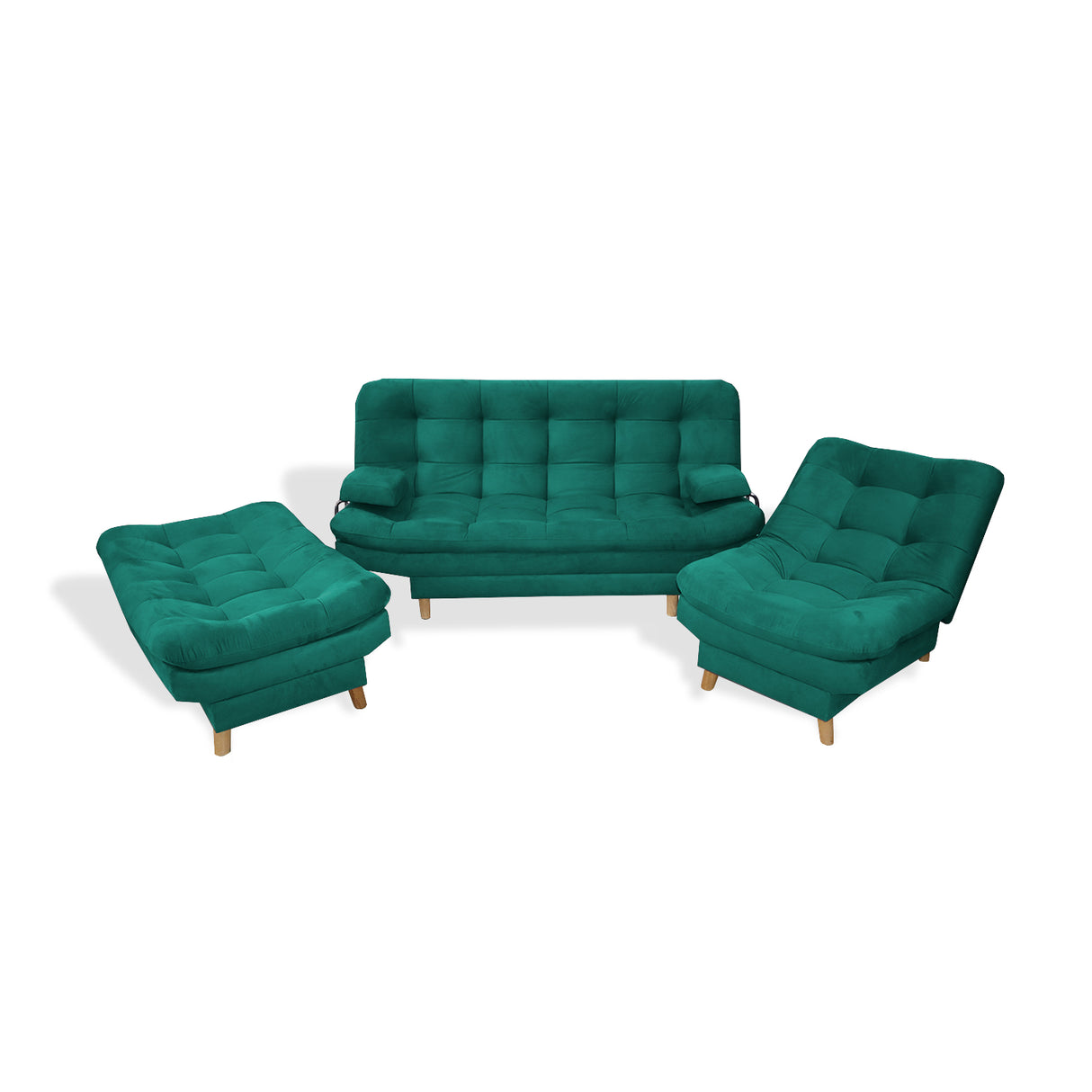 Sala Hauser Verde 185x90cm con Sofacama y Dos Sillas - Sofas y Poltronas | Bylmo