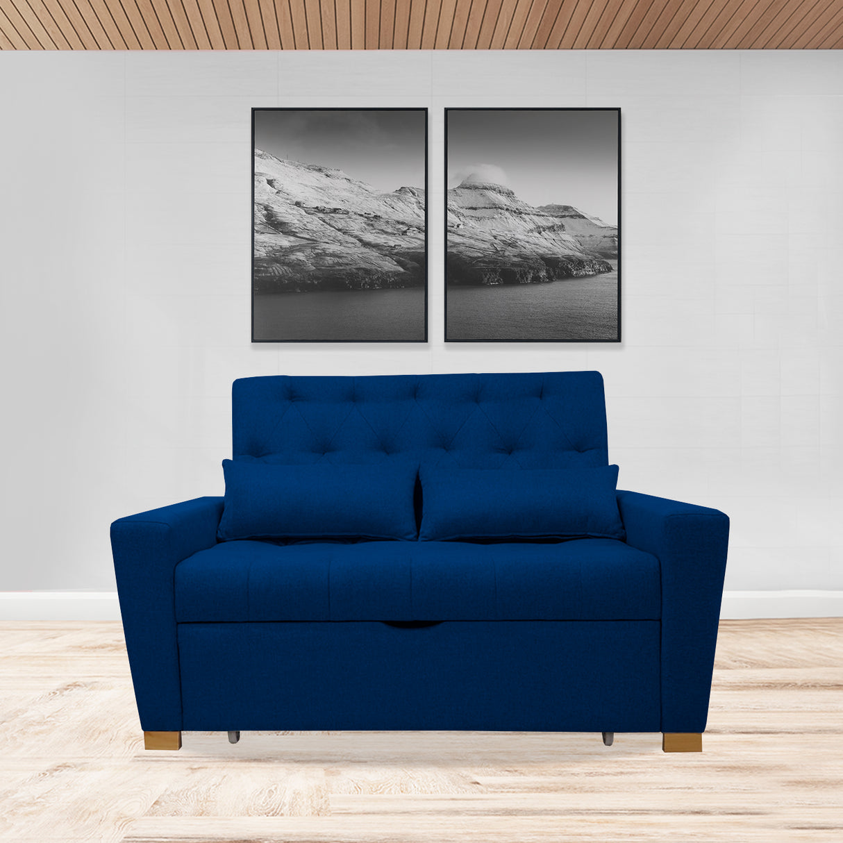 Sofacama Ackerman Azul Petróleo 150x94cm de Dos Puestos - Sofas y Poltronas | Bylmo