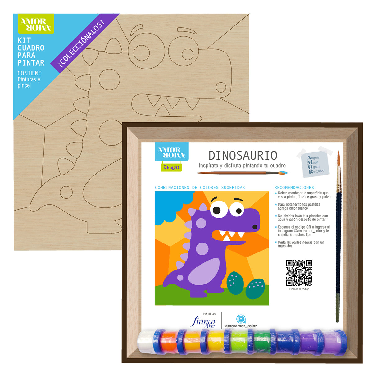 Kit Cuadro Para Pintar Natural 24x24cm De Dinosaurios - Cuadros | Bylmo