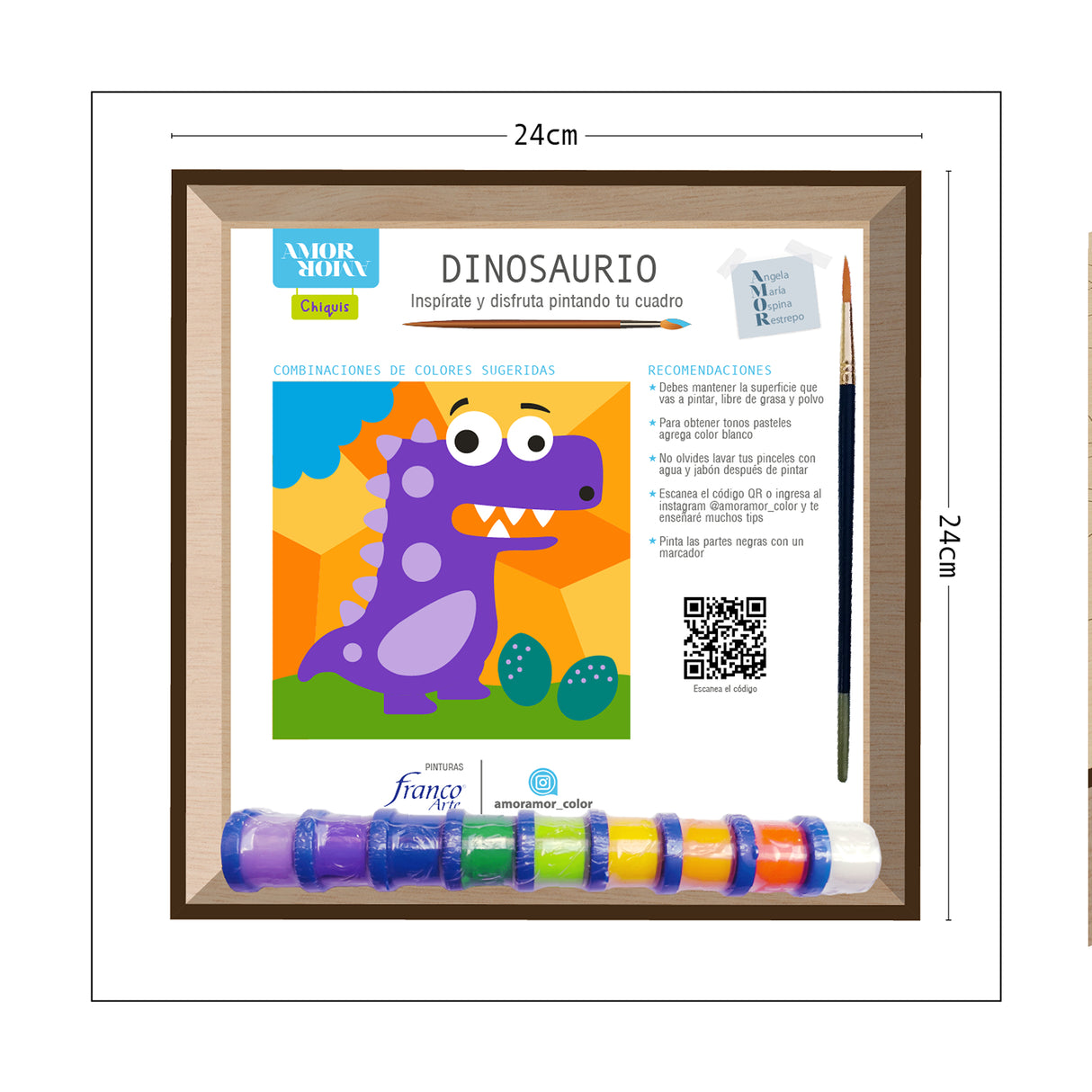 Kit Cuadro Para Pintar Natural 24x24cm De Dinosaurios - Cuadros | Bylmo