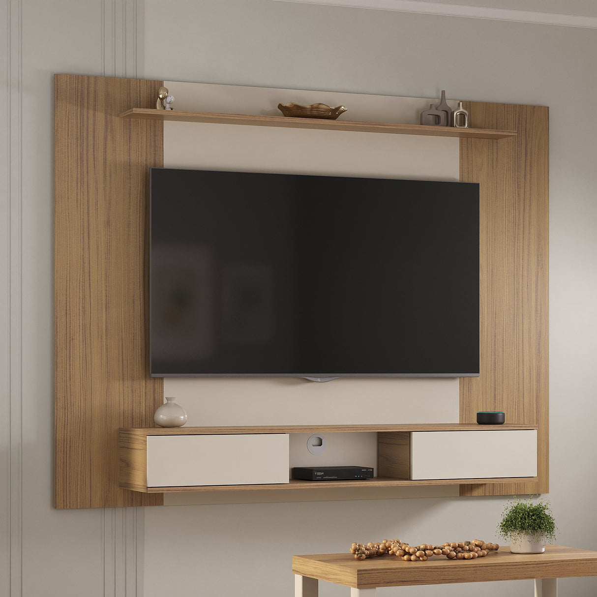 Panel de TV Nevada Roble 140x18cm Para TV de 75 Pulgadas - Muebles de TV | Bylmo