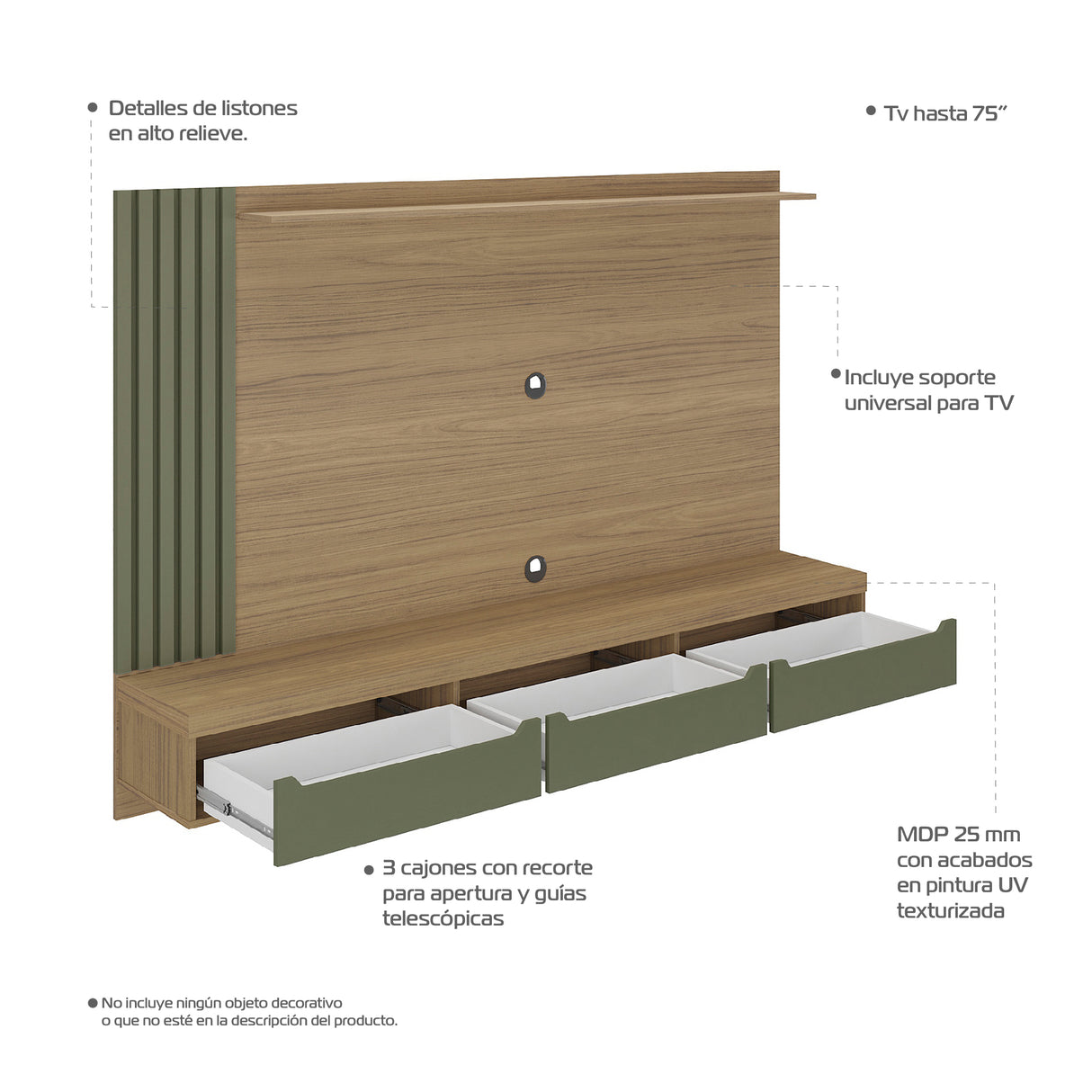 Panel de TV Presence Roble 207x22cm Para TV de 75 Pulgadas - Muebles de TV | Bylmo