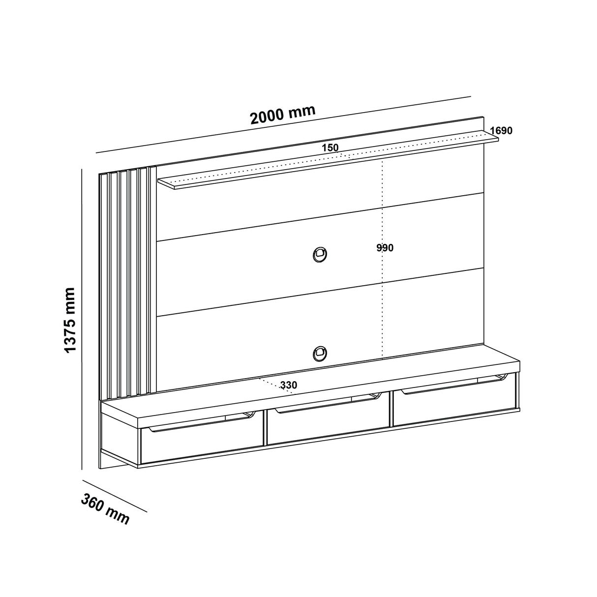 Panel de TV Presence Roble 207x22cm Para TV de 75 Pulgadas - Muebles de TV | Bylmo