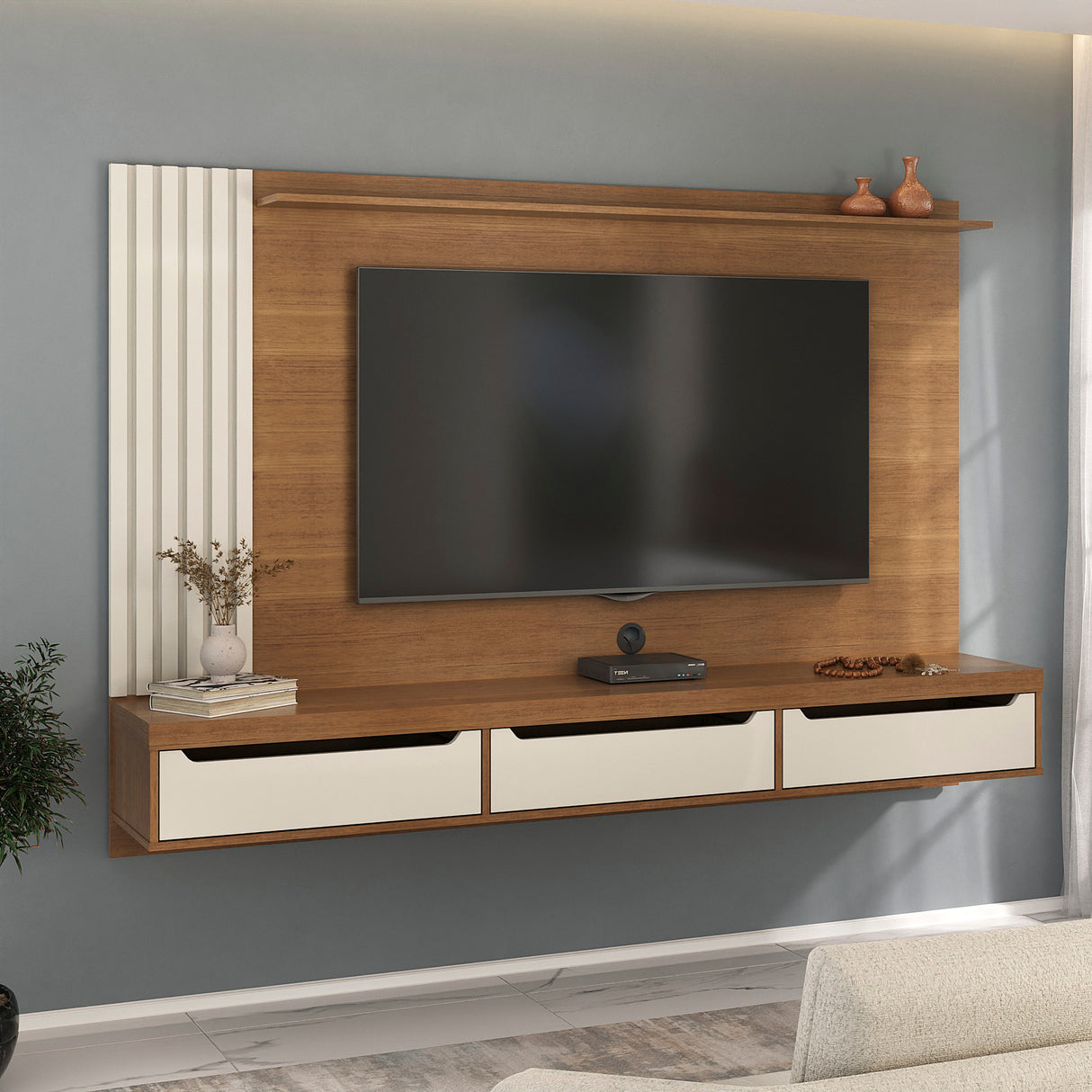Panel de TV Presence Cerezo 207x22cm Para TV de 75 Pulgadas - Muebles de TV | Bylmo