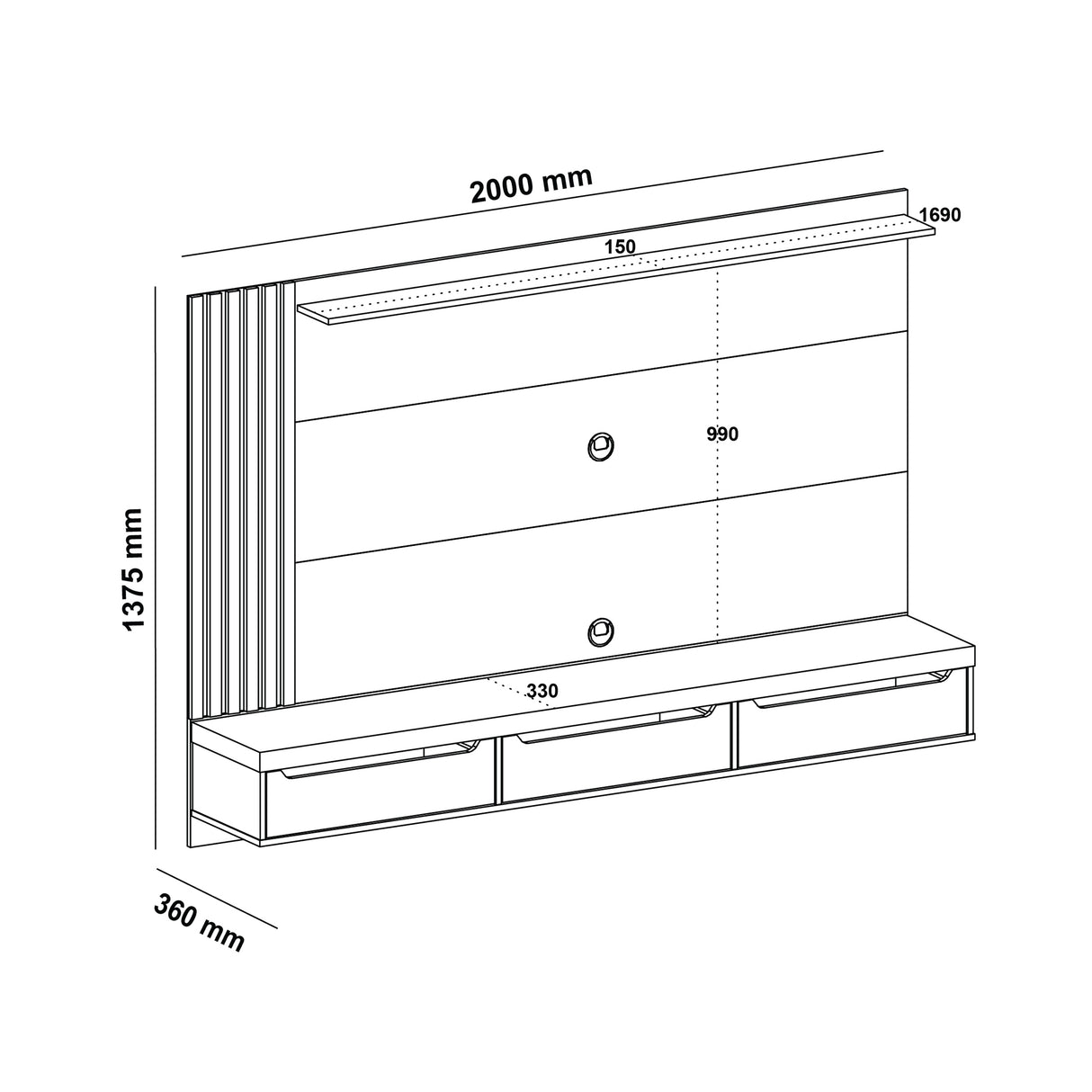 Panel de TV Presence Cerezo 207x22cm Para TV de 75 Pulgadas - Muebles de TV | Bylmo