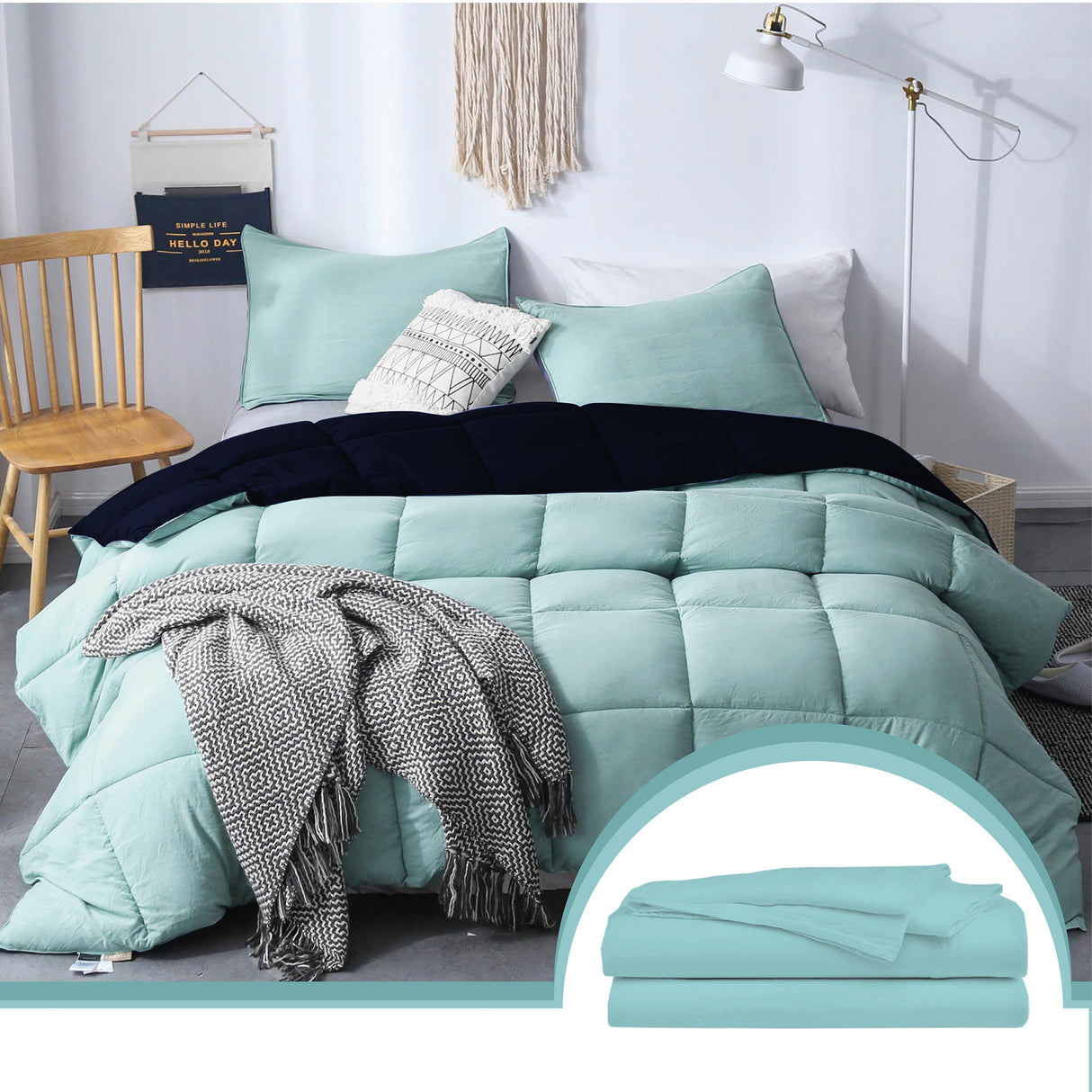 Edredón Ondino Aguamarina Azul Oscuro Para Cama Doble 140x190cm - Tendidos y Cubrelechos | Bylmo