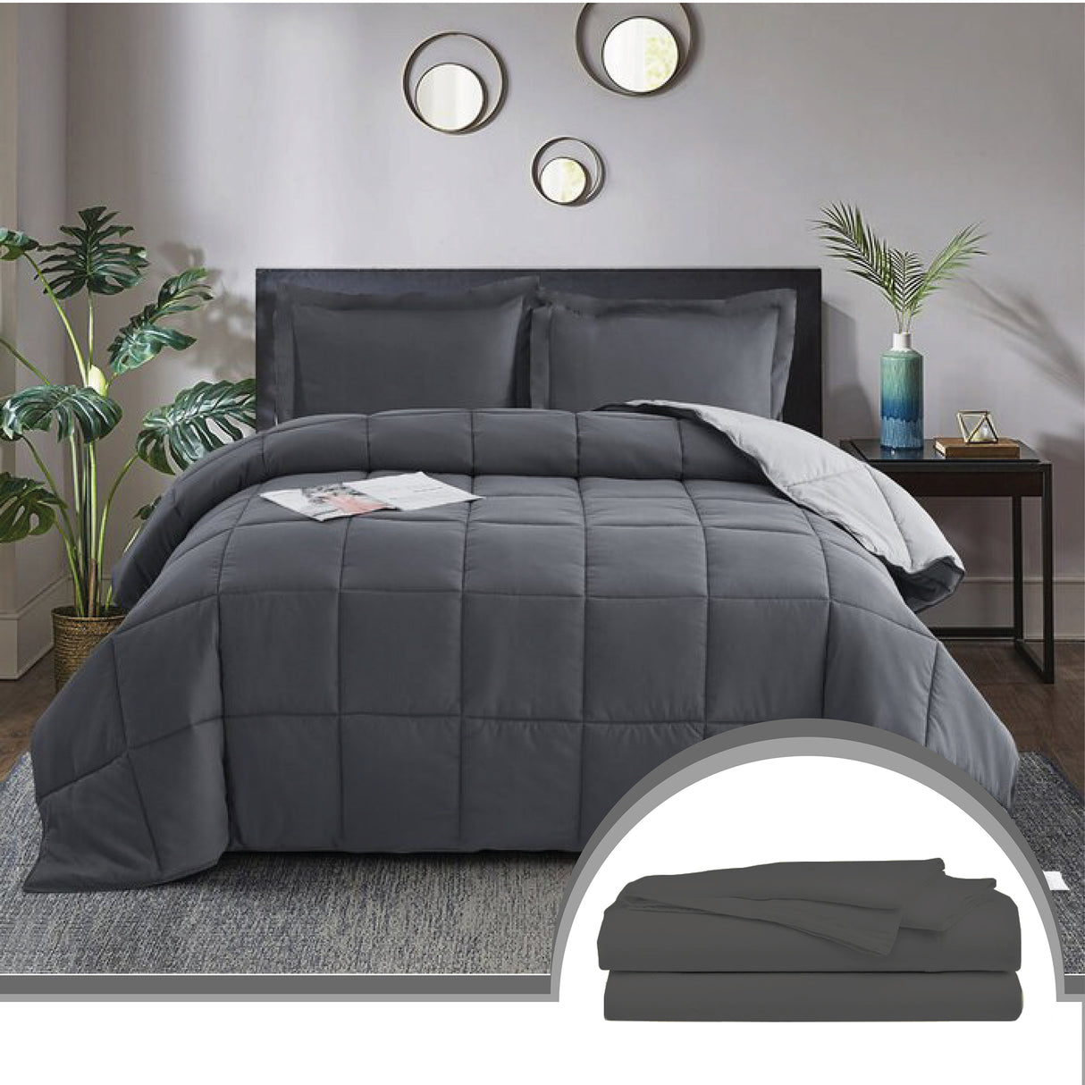 Edredón Ondino Gris Claro Gris Oscuro Para Cama King 200x190cm - Tendidos y Cubrelechos | Bylmo