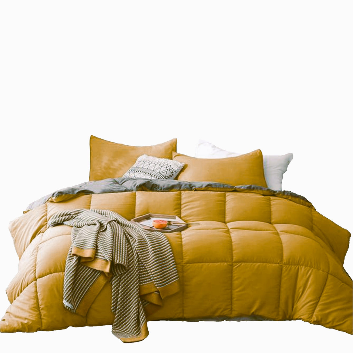 Edredón Ondino Mostaza Gris Claro Para Cama Doble 140x190cm - Tendidos y Cubrelechos | Bylmo