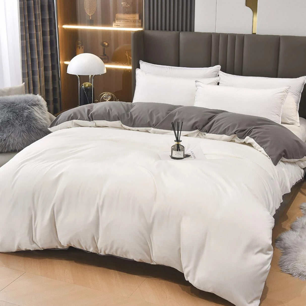 Duvet Lilis Blanco Gris Oscuro Para Cama Doble 140x190cm - Tendidos y Cubrelechos | Bylmo