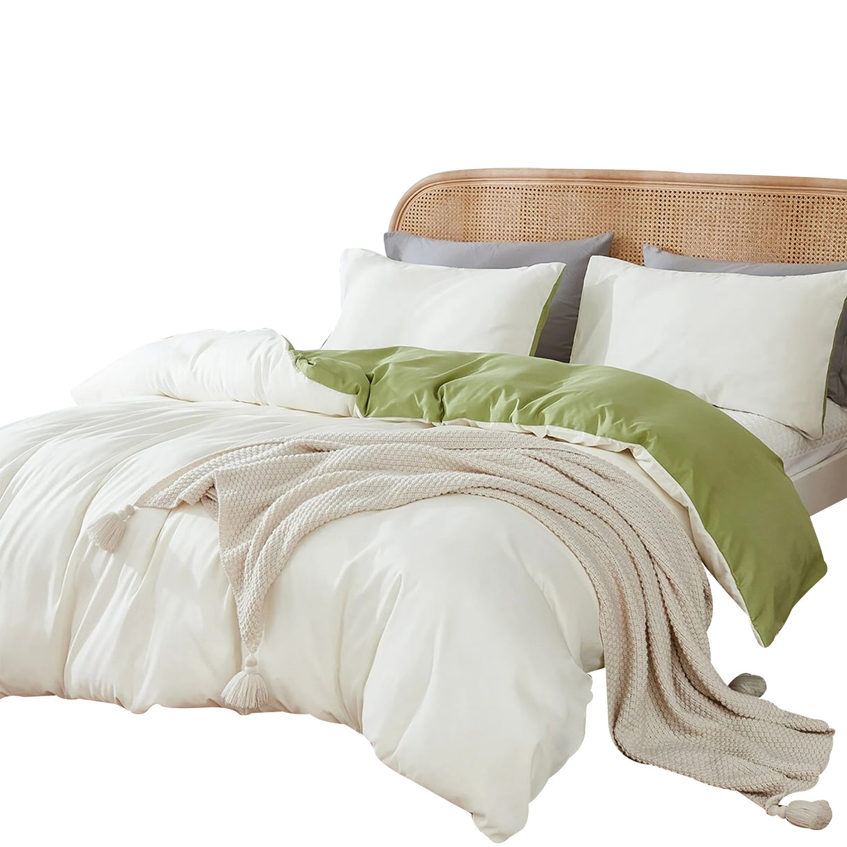 Duvet Lilis Crema Verde Para Cama Doble 140x190cm - Tendidos y Cubrelechos | Bylmo