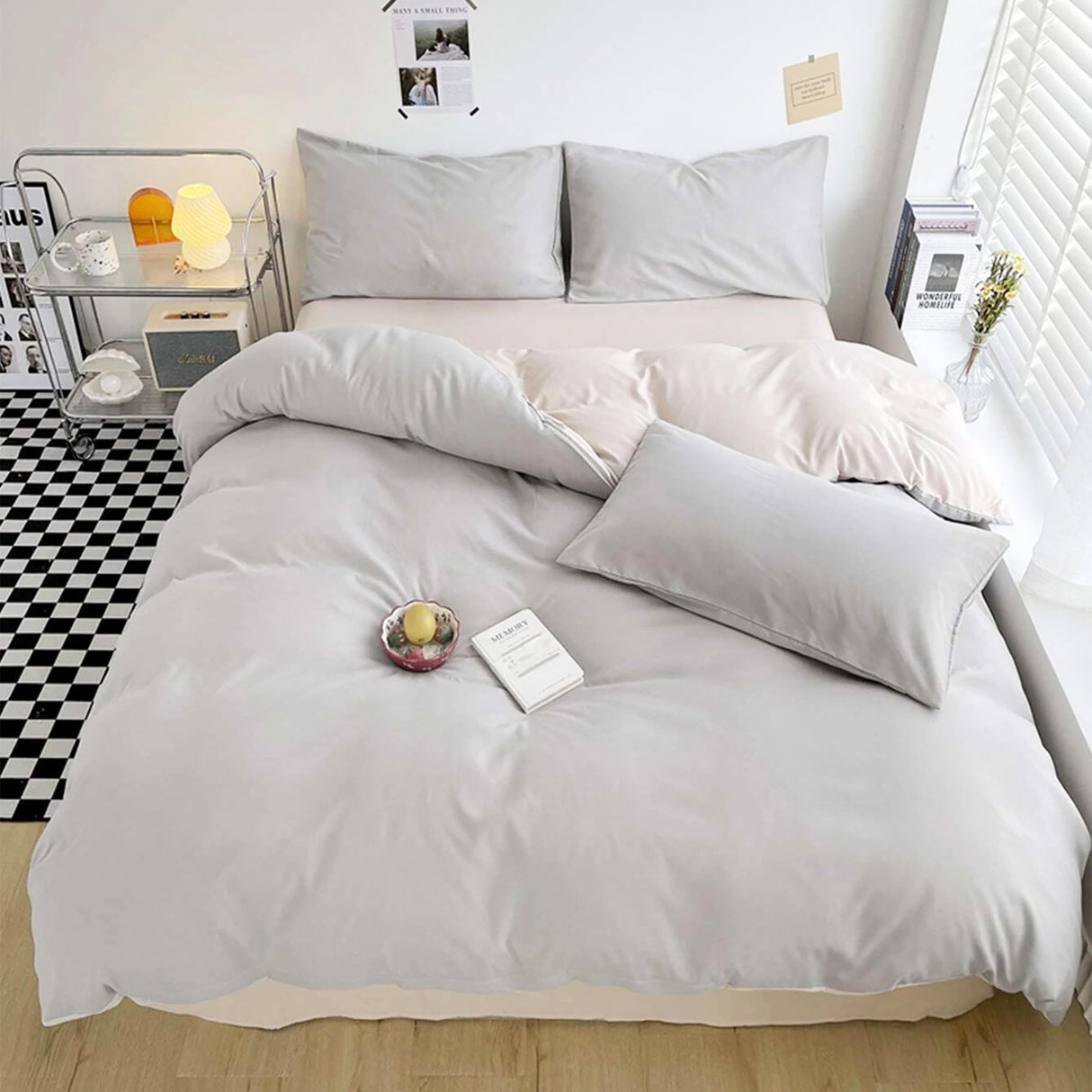 Duvet Lilis Gris Claro Beige Para Cama Queen 160x190cm - Tendidos y Cubrelechos | Bylmo