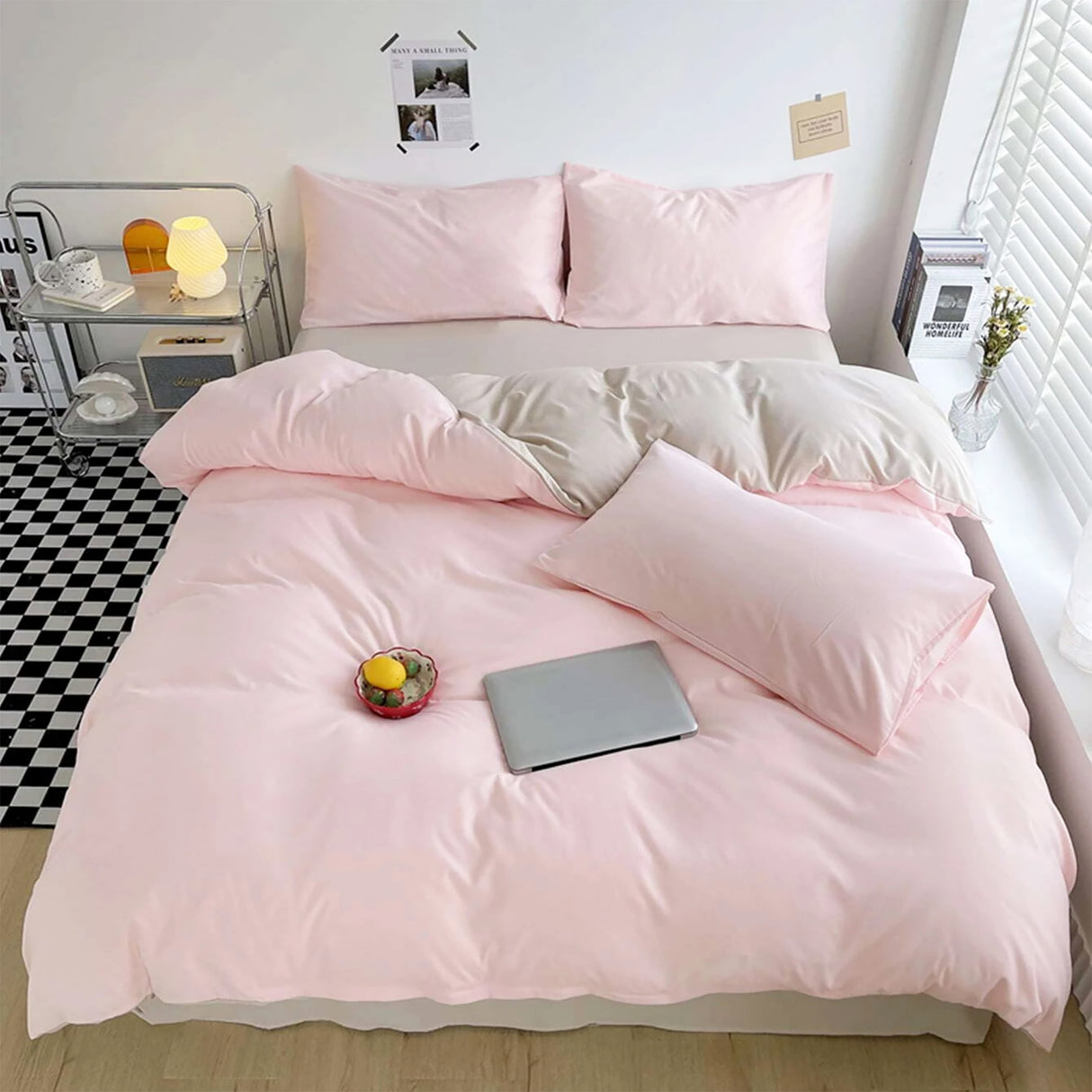 Duvet Lilis Rosado Gris Claro Para Cama Queen 160x190cm - Tendidos y Cubrelechos | Bylmo