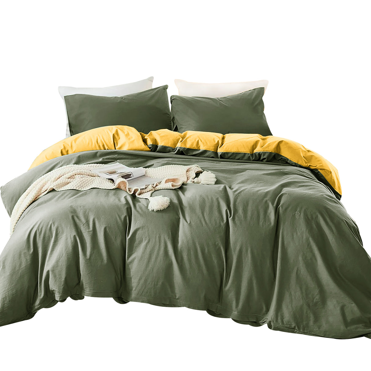 Duvet Lilis Verde Militar Mostaza Para Cama Doble 140x190cm - Tendidos y Cubrelechos | Bylmo
